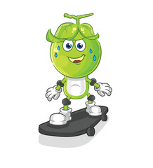 pea head riding skateboard cartoon character vector