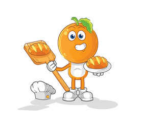 orange head baker with bread. cartoon mascot vector