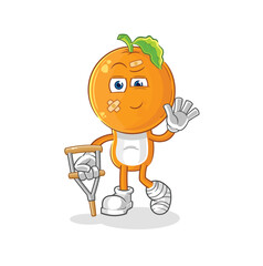 orange head sick with limping stick. cartoon mascot vector