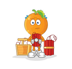 orange head holding dynamite character. cartoon mascot vector