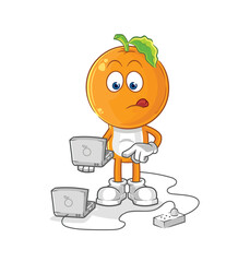 orange head with laptop mascot. cartoon vector