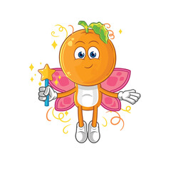 orange head fairy with wings and stick. cartoon mascot vector