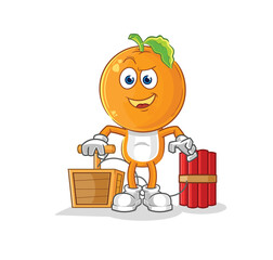 Obraz na płótnie Canvas orange head holding dynamite detonator. cartoon mascot vector
