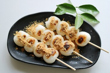 癒しのひと時きな粉だんご　和菓子　カボスの葉