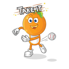 orange head throwing baseball vector. cartoon character