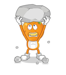 orange head lifting rock cartoon character vector
