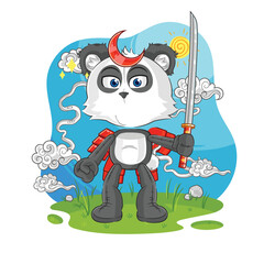 panda samurai cartoon. cartoon mascot vector