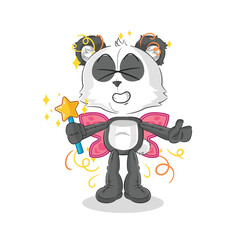 panda fairy with wings and stick. cartoon mascot vector