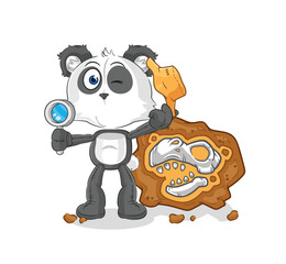 panda archaeologists with fossils mascot. cartoon vector