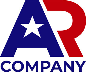 AR monogram initial logo, with blue, red and star