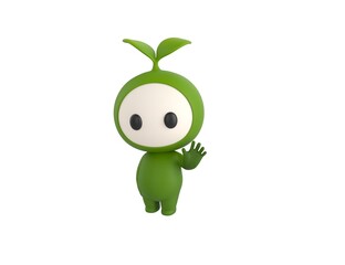 Leaf Mascot character saying hi in 3d rendering.
