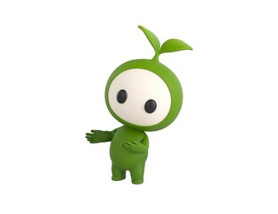 Leaf Mascot character doing welcome gesture in 3d rendering.