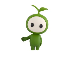 Leaf Mascot character Giving a helping hand in 3d rendering.