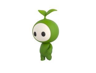 Leaf Mascot character walking in 3d rendering.