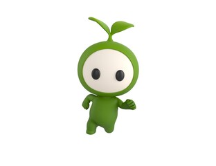 Leaf Mascot character running front view in 3d rendering.
