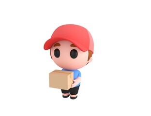 Little Boy wearing Red Cap character carrying a package in 3d rendering.