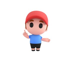 Little Boy wearing Red Cap character giving information in 3d rendering.