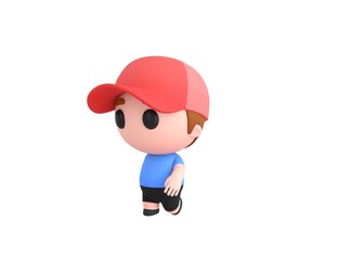 Little Boy wearing Red Cap character walking in 3d rendering.