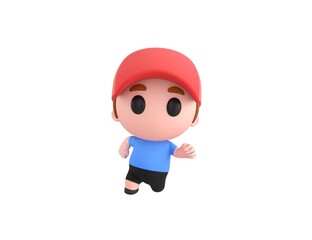 Little Boy wearing Red Cap character running front view in 3d rendering.