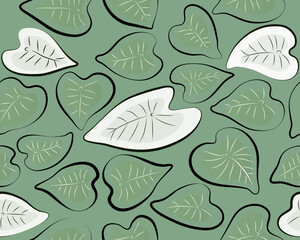 Seamless Taro leaves patterns with green pastel background.