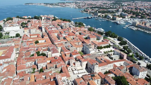 Zara, Zadar in Croatia filmed by drone from above in 4k