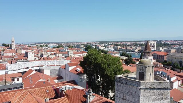 View of the castle and the whole city of Zadar in Croatia in 4k filmed by drone