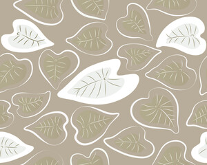 Seamless Taro leaves pattern with brown background.