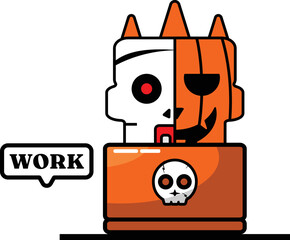 cartoon pumpkin mascot character halloween skull cute work vector illustration