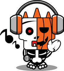 halloween cartoon pumpkin mascot character vector illustration cute skull listening to music
