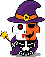 halloween pumpkin mascot character cartoon vector illustration cute witch costume