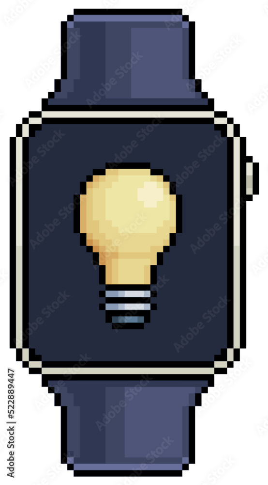 Poster pixel art smartwatch with light bulb lamp icon vector icon for 8bit game on white background
