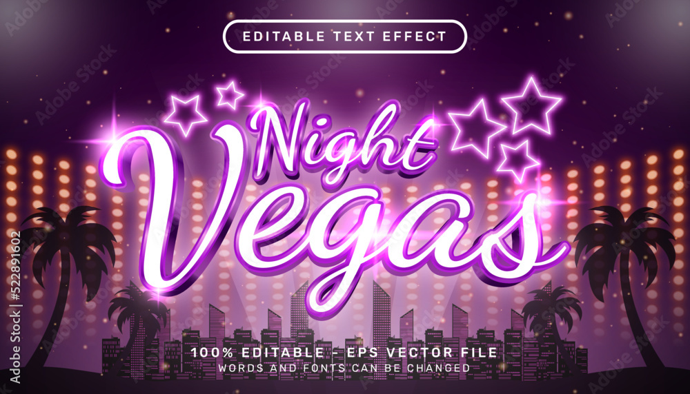 Poster night vegas 3d text effect and editable text effect