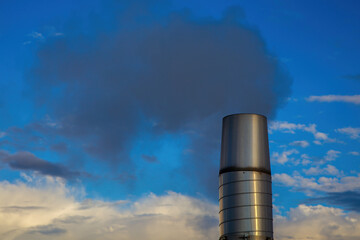 chimney smoke pollution co2 global warming environmental problem greenhouse effect blue sky clouds