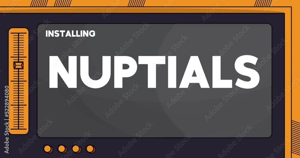 Poster cartoon computer with the word nuptials. video message of a screen displaying an installation window
