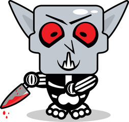 cute nosphere bone mascot character cartoon vector illustration holding bloody knife