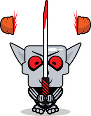 cute nosphere bone mascot character cartoon vector illustration holding bloody sword
