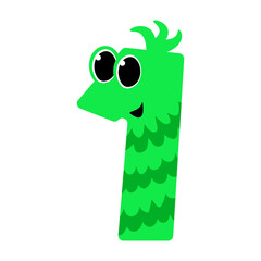 The number one is made in the form of a cute monster. 1 with eyes. Isolated on a white background. Vector illustration.