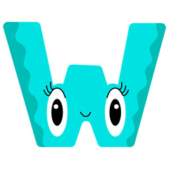 The letter W. Symbol from the monster alphabet. Isolated on white background. Vector illustration.