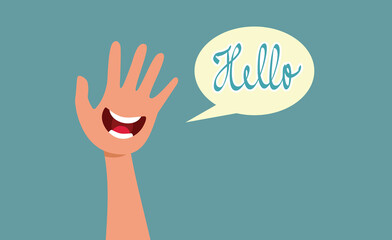 Hand Waving a Hello Salute Vector Cartoon Illustration. Palm saying hi saluting and greeting in a polite manner  © nicoletaionescu