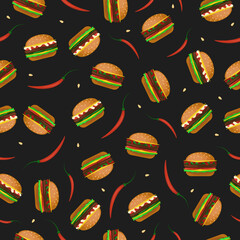 Hamburger pattern on black background