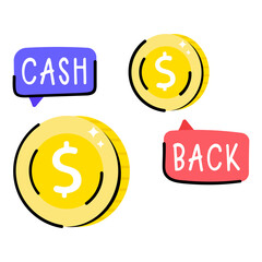 Dollar coin with rotating arrows, concept of money return flat sticker 