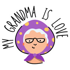 A cute grandmother face doodle icon