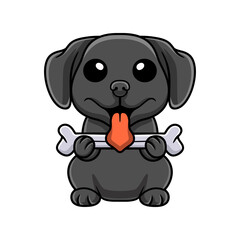 Cute black labrador dog cartoon holding a bone