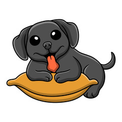 Cute black labrador dog cartoon on the pillow