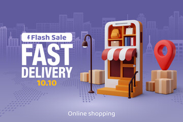 3d Vector Mobile Shopping, Online shopping on social media application concept.