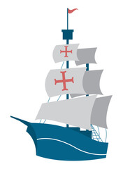 blue columbus caravel ship