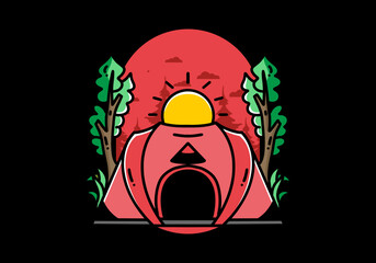 Big pop up tent for camping illustration badge design