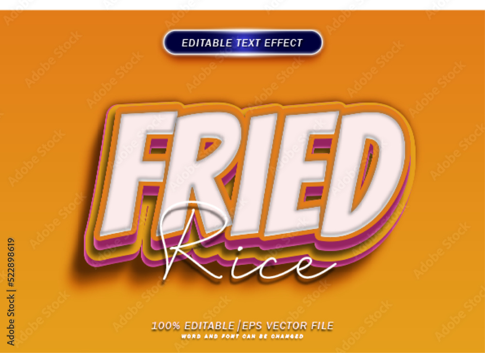 Poster fried rice text effect. 3d font style effect. cartoon editable text effect