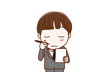 （上半身正面）一生懸命悩みながらメモを取ろうとする男子学生