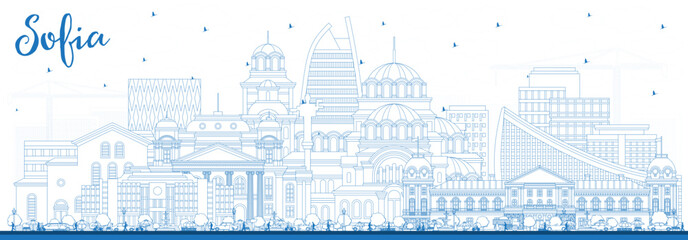 Outline Sofia Bulgaria City Skyline with Blue Buildings. - obrazy, fototapety, plakaty